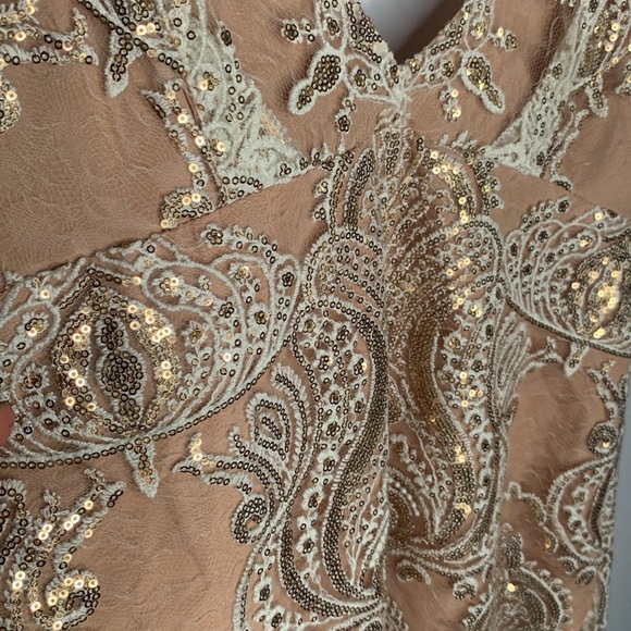 🔥Free People Night Summer Mini Sequin Dress Ivory Combo - Picture 4 of 9